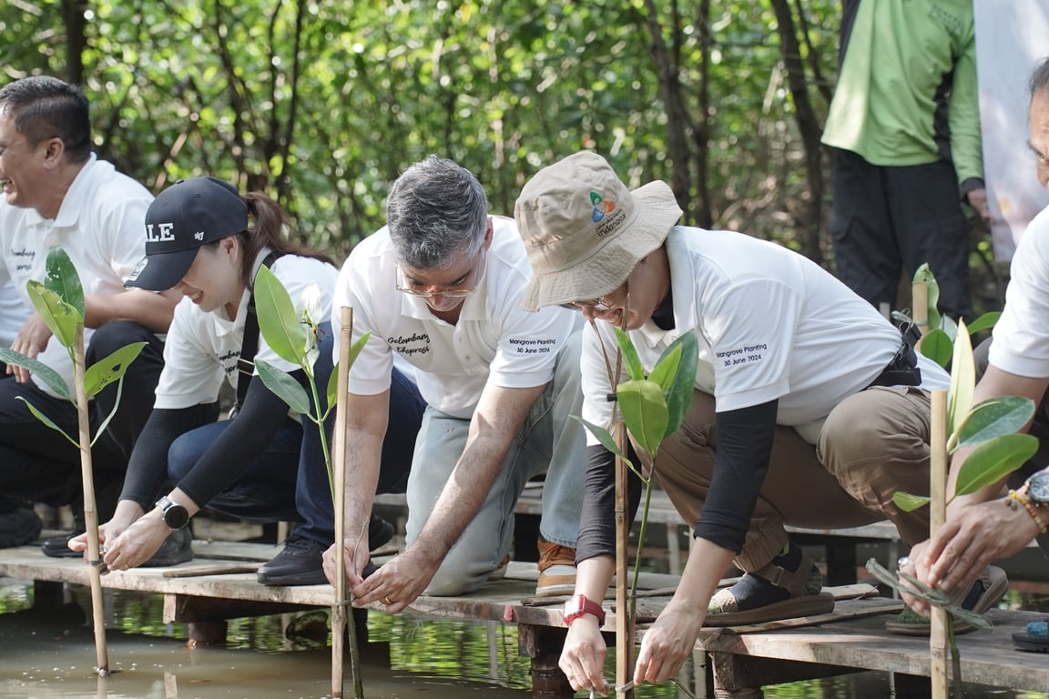 Penanaman mangrove The Westin Jakarta dan Siji Art Management di Kawasan Ekowisata Mangrove Pantai Indah Kapuk.