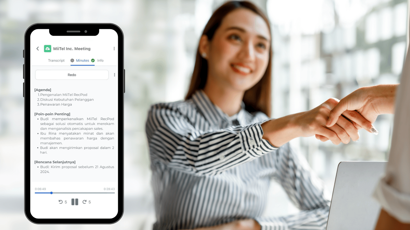 Ilustrasi notulen meeting di aplikasi MiiTel RecPod